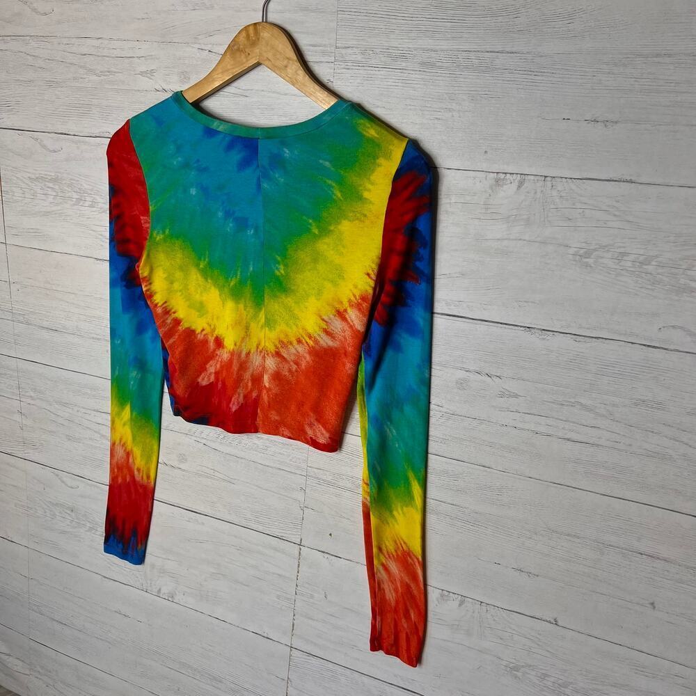 Alice + Olivia Tee Womens Size XS/TP Delaina Rainbow Tie Dye Cropped Long Sleeve - Picture 14 of 16